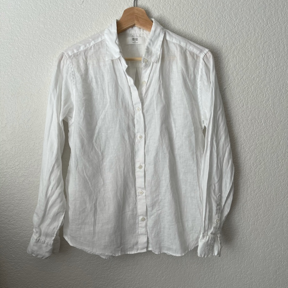 White Premium Linen Uniqlo Collared Shirt